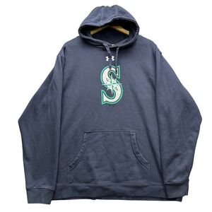 Under Armour Hoodie Men's 2XL Navy Blue Pullover ColdGear Seattle Mariners MLB